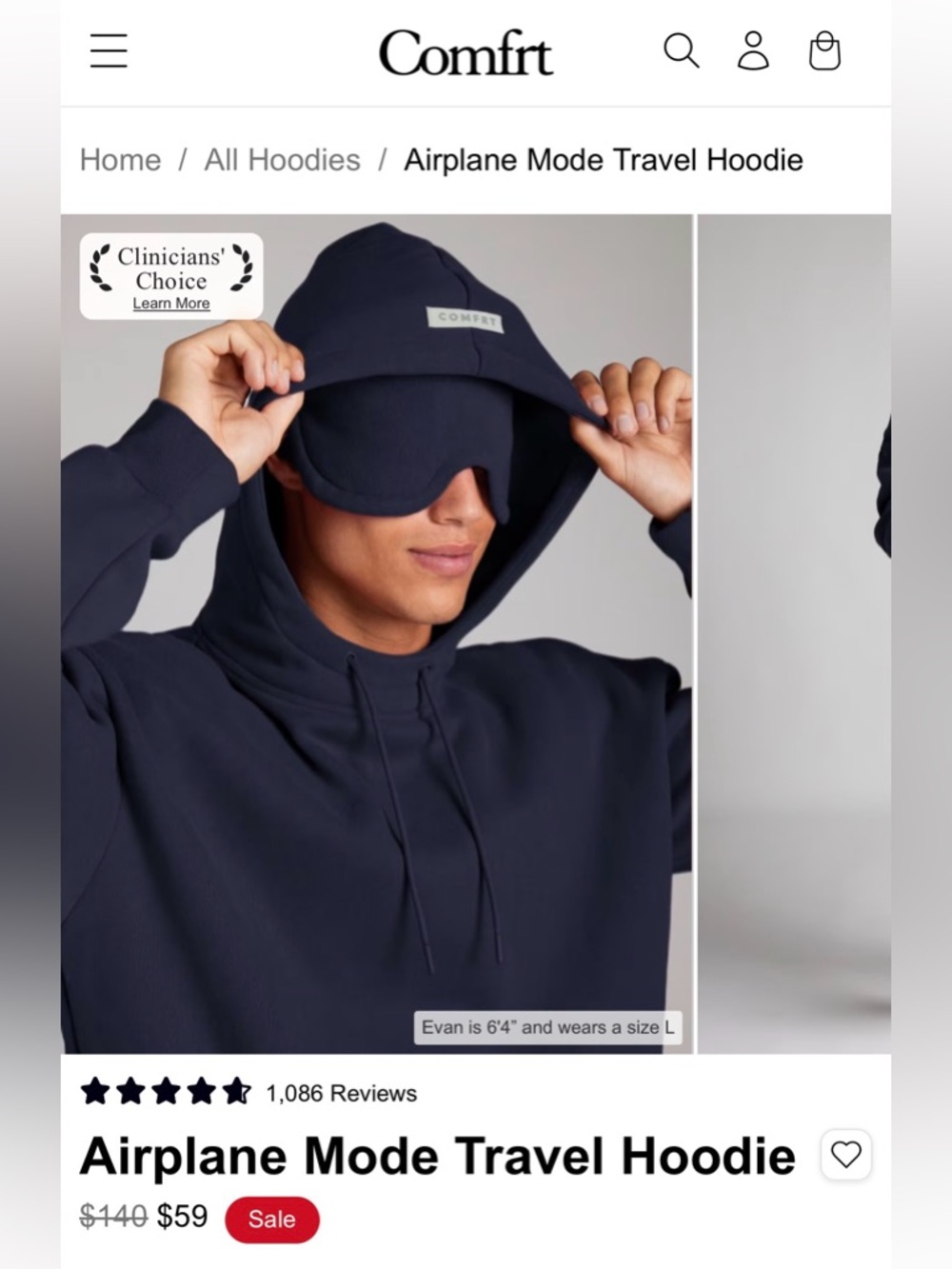 Comfrt Airplane Mode Travel Hoodie. Small. Unisex. NWT. In original package.